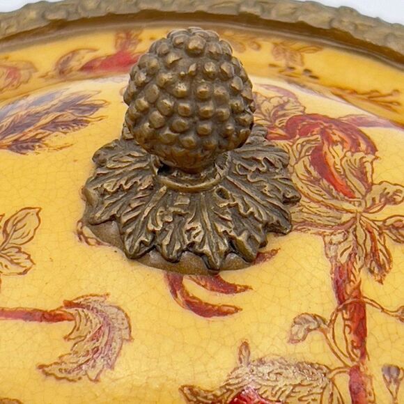 Rare Vintage Mark Roberts Porcelain Trinket Box With Lid Floral Design Copper - Picture 4 of 14